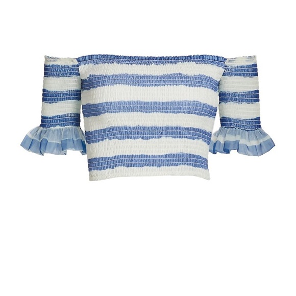 Staud Doric Striped Smocked Off-The-Shoulder Statement Top size small nwt - Picture 2 of 4